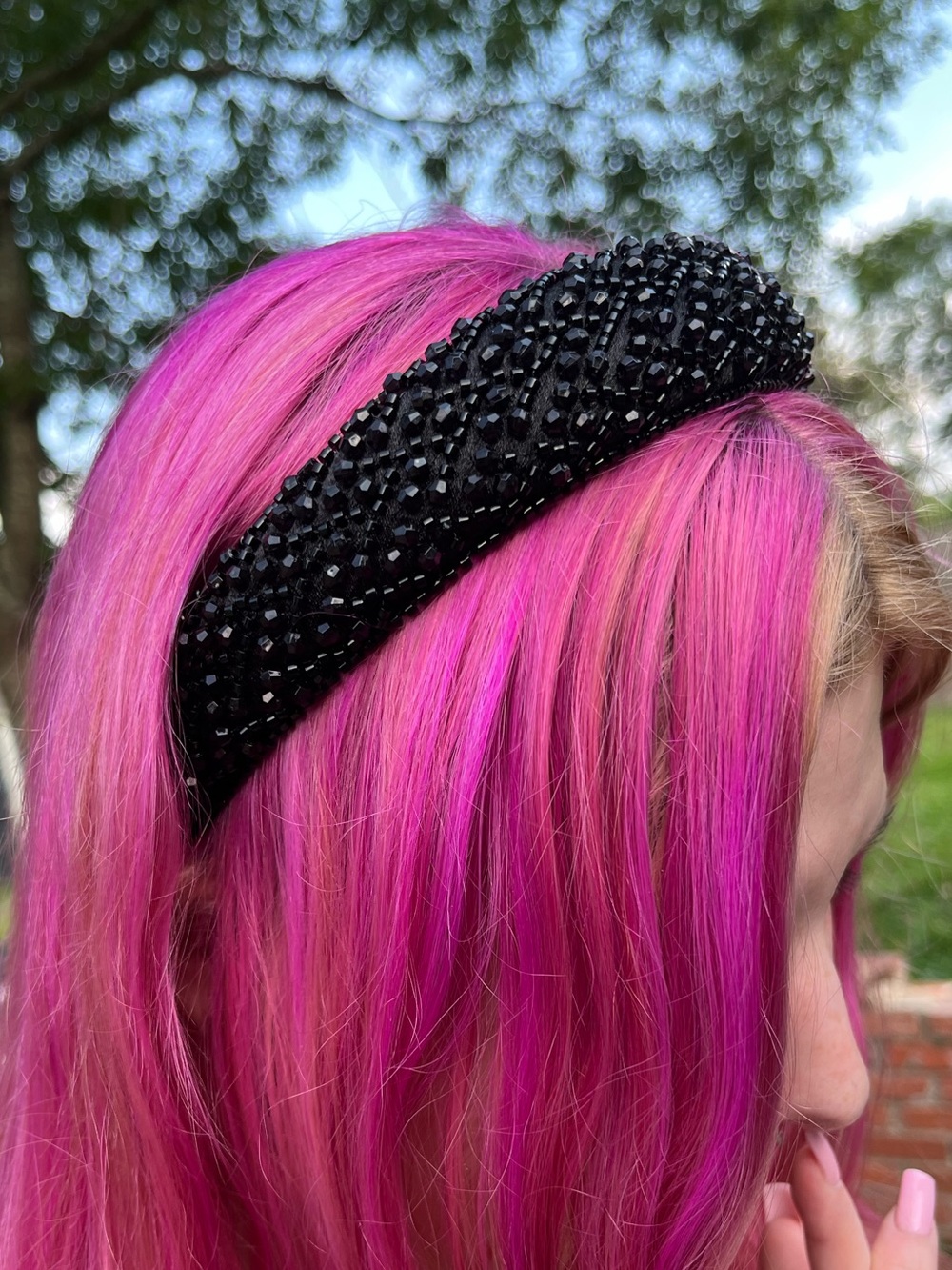 Black Beaded Padded Headband